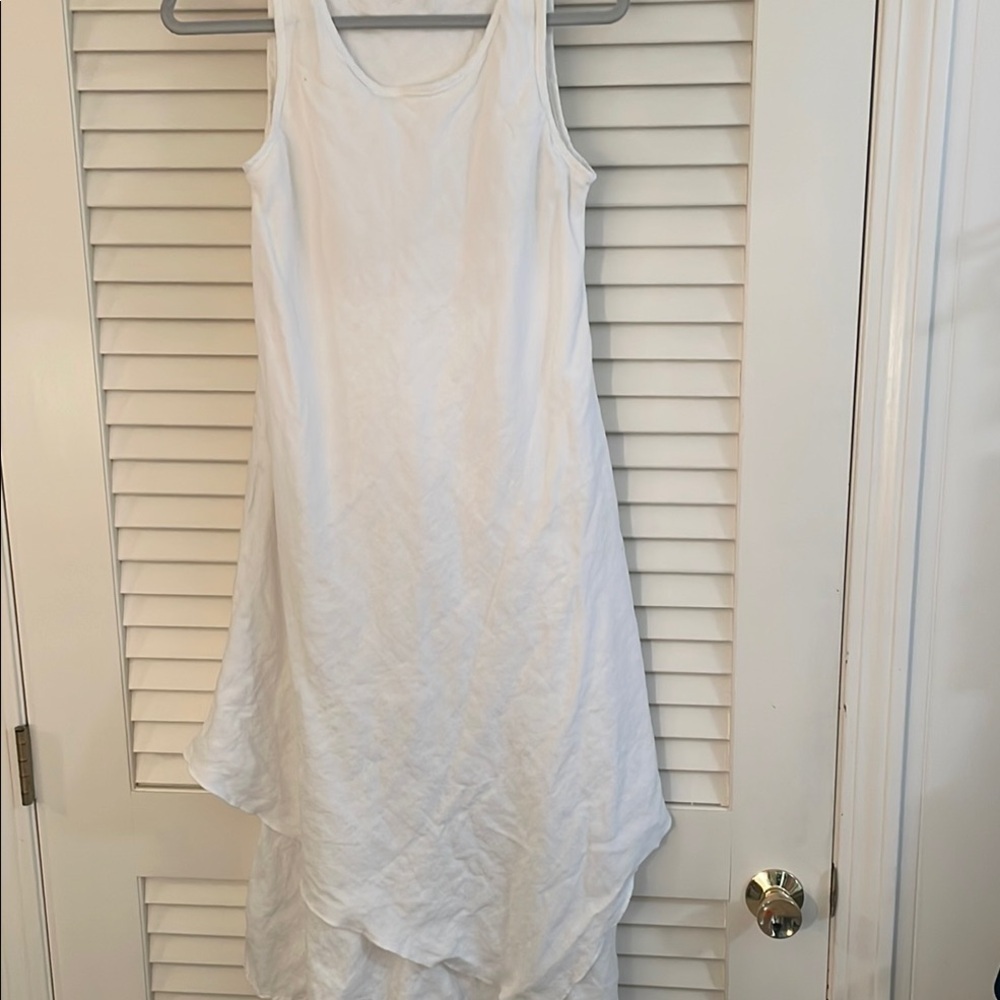 Eileen Fisher White Asymmetrical Sundress Scoop Neck Sleeveless